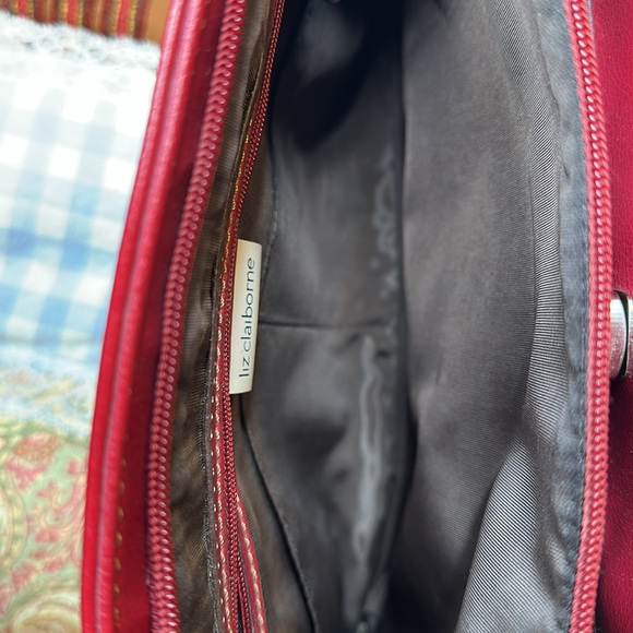 Liz Claiborne red leather purse/attache in like new condition.Is Burgundy. - Picture 7 of 12